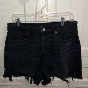 AE Black Distressed High Rise Jean Shorts